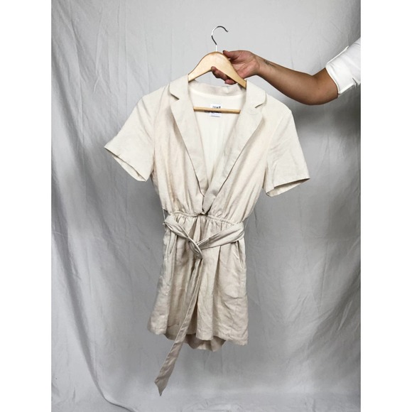 PRINCESS POLLY | Women's Size 4 Cream Beige Turin Collared Wrap Romper Pockets - Picture 9 of 9